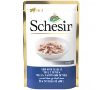 Придбати - корм для кота  Вологий корм для котів Schesir Tuna with Sea Bass Тунець з морським окунем в желе 85 г (8005852171054)