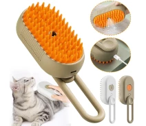 Придбати - інструмент для грумінгу  Парова щітка масажер спрей 3 в 1 PET SPRAY MASSAGE BRUSH для вичісування собак і котів з паровим розпилювачем з ручкою - бежева (58856215)