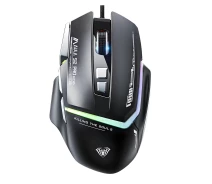 Придбати - мишку для ноутбука  Миша AULA MOUNTAIN S12Pro провідна ігрова з регульованим RGB підсвічуванням, 12800DPI, чорний килимок 21.5*18