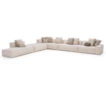 Придбати - диван  Кутовий диван великий модульний MeBelle ELLENKA-XL 4,2 х 4,1 м у вітальню, молочний бежевий велюр, рогожка (D_027)