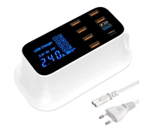 Придбати - зарядну станцію  Мережева зарядна станція 8x USB 8А QC3.0 LED-дисплей YC-CDA19Q 40 Вт 8 А