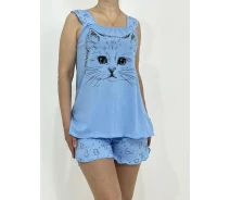 Придбати - жіночу піжаму  Жіночий домашній комплект Triko Cat 48-50 Блакитний (72712150-2)
