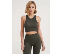 Придбати - жіночий спортивний топ  Топ у рубчик із мікрофібри Giulia HALTER TOP RIB khaki-S/M Хакі