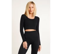 Придбати - жіночий лонгслів  Лонгслів жіночий у рубчик CROP TOP RIB Giulia black One Size