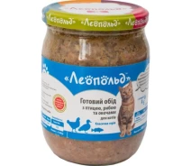 Придбати - корм для кота  Леопольд Готовий обід з птицею, рибою та овочами для кішок, скляна банка 500 г (6 шт/уп)