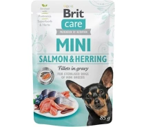 Придбати - корм для собаки  Корм вологий Brit Care Mini для дорослих собак мініатюрних порід філе з лососем та оселедцем в соусі 85 г (8595602560349)