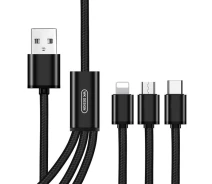 Придбати - кабель та перехідник  Кабель WK WDC-091th 3-в-1 Type-C Lightning MicroUSB USB 2.8А 1.15м чорний (6941027606490)