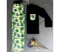 Придбати - жіночу піжаму  Бавовняна жіноча піжама (кофта + штани) Pijama po fanu XL чорно-біла Тропіки 777120