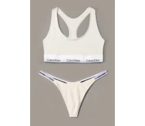 Придбати - жіночий комплект білизни  Жіночий комплект Calvin Klein топ та трусики тонг 1159814225 (Бежевий, L) (art154309)