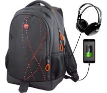 Придбати - рюкзак  Молодіжний ортопедичний рюкзак чорний з помаранчевим з usb зарядним пристроєм для хлопців Winner для студентів (417 R)
