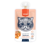 Придбати - корм для кота  Жидкий корм для кошек Wanpy Salmon Chicken Carrot крем-суп лосось і курка з морквою 90 г (6927749871538)