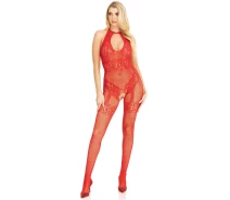 Придбати - жіночу еротичну білизну  Бодістокінг Leg Avenue Rhinestone Lace and Net Bodystocking Red One Size SX1039