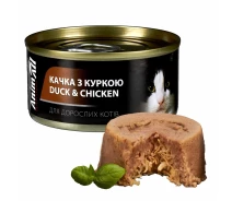 Придбати - корм для кота  AnimAll Вологий консервований корм для дорослих котів качка з куркою ЕнімАлл, банку 80 г (177059)