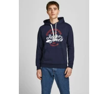 Придбати - чоловічу толстовку  Толстовка JJBRAT SWEAT HOOD 12201406-Navy Blazer-Print: True Red. White Jack & Jones S Темно-синій
