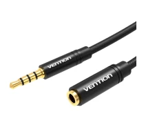 Придбати - кабель та перехідник  Кабель Vention Cotton Braided 3.5mm Male to 3.5mm Female Audio Extension Cable 1м/Black (BHBBF)