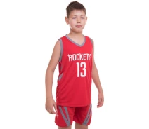 Придбати - дитячу спортивну форму  Форма баскетбольна дитяча NB- NBA ROCKETS 13 (PL, р-р XL-134-150см, Червоний-сірий) (BA-0966_Червоно-сірий_XL)