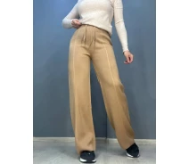 Придбати - жіночі штани  Брюки женские My fashion клеш от бедра со стрелкой шнурок га талии машинная вязка one size, карамель, one size (202401)