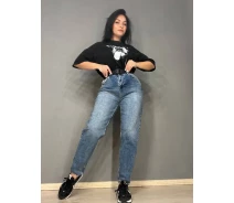 Придбати - жіночі джинси  Джинси жіночі SESSANTA MOM jeans висока посадка збільшені розміри стрейчеві з ременем сині, синій, 31, 31, 83 см, 112 см (16484)