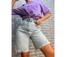 Придбати - жіночі шорти  Шорти жіночі джинсові Women Denim бермуди рвані довжина до коліна блакитні, блакитний, 38 (355-974)