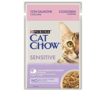 Придбати - корм для кота  Корм для котів з чутливим травленням Cat Chow Adult лосось та цукіні в підливі 85 г Purina