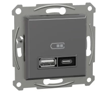Придбати - розетку и выключатель  Розетка USB Schneider Electric Asfora тип А+С 21W 3A антрацит ABS (EPH2700571)