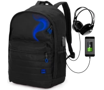 Придбати - рюкзак  ﻿Молодіжний чорний рюкзак з usb портом чоловічий SkyName для міста (80-48 B)