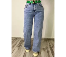 Придбати - жіночі джинси  Джинси жіночі Meecaloo 6010 palazzo jeans comfort полегшені палаццо широкі зелений ремінь блакитні, блакитний, 31, 31, 86 см, 111 см