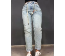 Придбати - жіночі джинси  Джинси жіночі Dicesil 9157 Mom jeans comfort висока талія стрейчеві ремінь мотузка світло блакитні , світло- блакитний, 27, 27, 73 см, 99 см