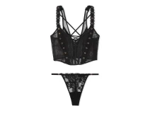 Придбати - жіночу еротичну білизну  Розкішний комплект Victoria's Secret корсетний топ та трусики тонг 1159826414 (Чорний XL) (art102472)