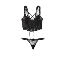 Придбати - жіночу еротичну білизну  Розкішний комплект Victoria's Secret корсетний топ та трусики стрінги 1159818759 (Чорний XL) (art370890)