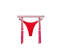 Придбати - жіночу еротичну білизну  Розкішний комплект Victoria's Secret пояс для панчохи та трусики 1159818832 (Червоний M) (art590429)