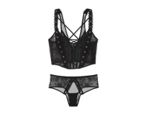 Придбати - жіночу еротичну білизну  Розкішний комплект Victoria's Secret корсетний топ та трусики чики 1159820311 (Чорний M) (art194228)