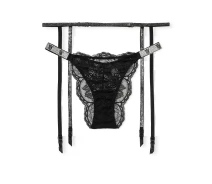 Придбати - жіночу еротичну білизну  Розкішний комплект Victoria's Secret пояс для панчохи та трусики бразилії 1159823062 (Чорний L) (art465193)