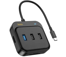 Придбати - кардрідер  USB Hub адаптер Hoco HB38 7in1 converter Type-C (HDTV/USB3.0/USB2.0x2/SD/TF/Type-C PD100W) 0.2m, Black