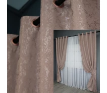 Придбати - штору і гардину  Комплект штор на люверсах VR-Textil Льон мармур Pavliani № 1174ш 150х250 см 2 шт Пудровий (37-0047)