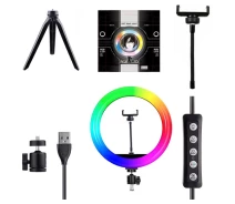 Придбати - кільцеве світло  Студійна 360 ° світлодіодна LED лампа зі штативом XPRO LIVE LIGHT MJ26 діаметр 26 см RGB забезпечить рівномірне, м'яке студійне світло для портретної або предметної фотозйомки. (956_959)