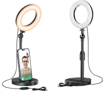 Придбати - кільцеве світло  Кільце настільного освітлення з телескопічною підставкою, дорожній стіл hello light для телефону, селфі, ноутбук, відеодзвінки zoo (2601109396)