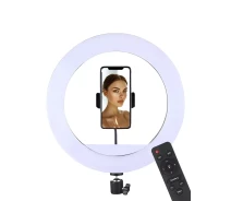 Придбати - кільцеве світло  Кільцева led лампа 28вт 33см з тримачем телефону пультом керування Andowl Q-L201X1 для селфі блогерів макіяжу зйомки фото відео стріму стрімінгу студійне освітлення утримувач смартфона з кільцевою лід лампою регульована яскравість світло теплий холодний