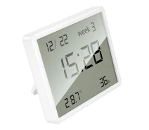 Придбати - кімнатний термометр  Термометр-гігрометр HOCO HX41 з годинником, LCD дисплеєм, вимірювання температури та вологості, настінний/настільний Білий