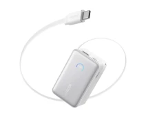 Придбати - універсальну мобільну батарею  Павербанк Anker Nano Power Bank A1638 10 000 мАг 45W для телефону та ноутбука з вбудованим висувним кабелем USB-C Білий (A1638-white)