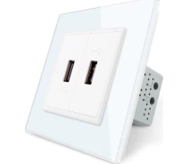 Придбати - розетку и выключатель  Подвійна USB розетка Livolo з блоком живлення 2.1А, 5V, білий (VL-C792U-11)