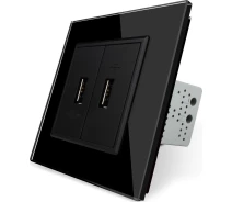 Придбати - розетку и выключатель  Подвійна USB розетка Livolo з блоком живлення 2.1А, 5V, чорний (VL-C792U-12)