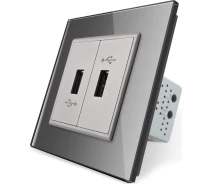 Придбати - розетку и выключатель  Подвійна USB розетка Livolo з блоком живлення 2.1А 5V сірий (VL-C792U-15)
