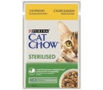 Придбати - корм для кота  Корм для котів Chow Cat CAT CHOW Sterilized. Для стерилізованих котів. З куркою та баклажанами в желе. Конс/кот 85г (7613037025644)