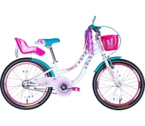 Придбати - велосипед  Велосипед ST 20" Formula FLOWER PREMIUM BH 10" білий з рожевим та бірюзовим з багажником для ляльок з кошиком Pl з крилом