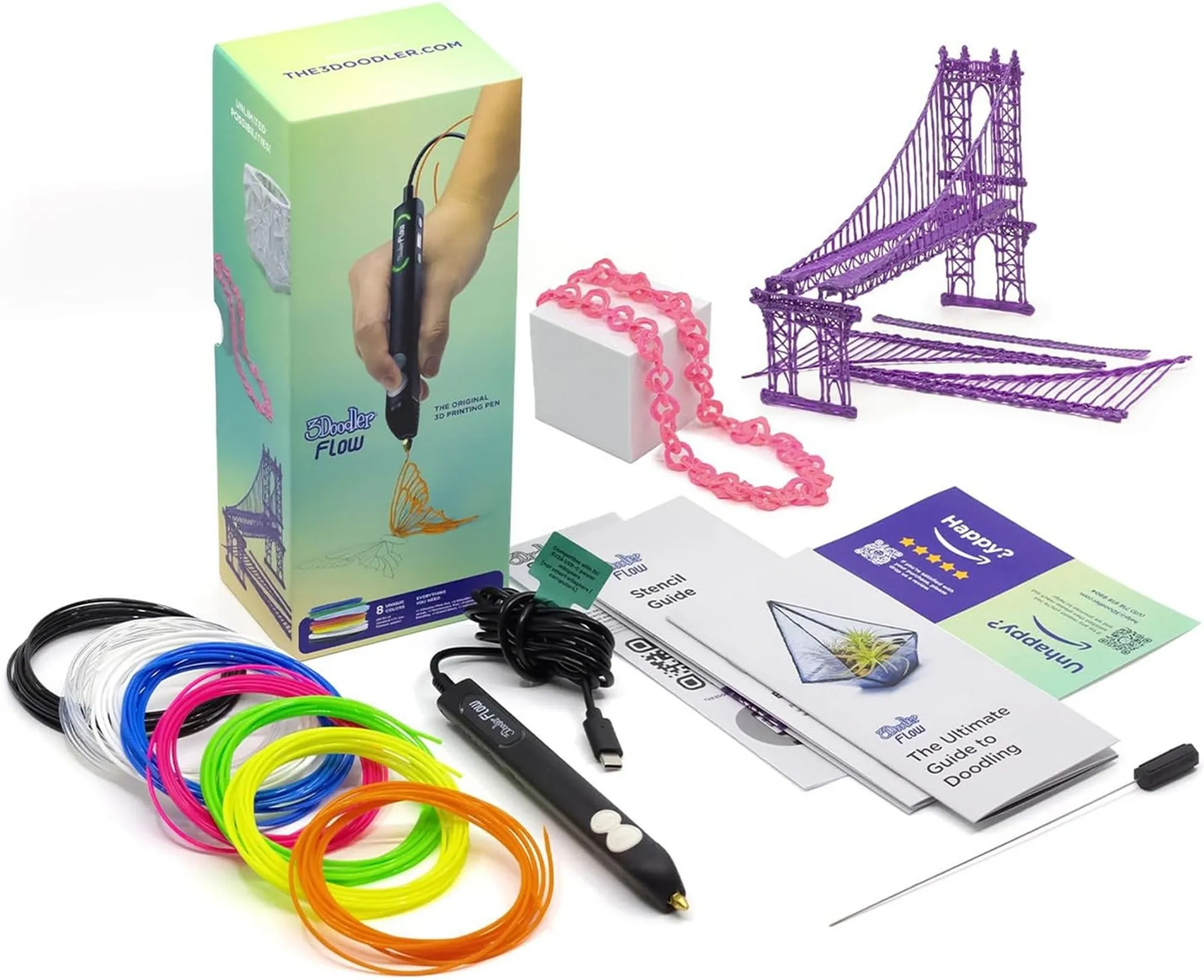 3D-ручка 3Doodler Flow для проф. використання – синя (8 стрижнів, аксесуари) (FLOW-INTL)