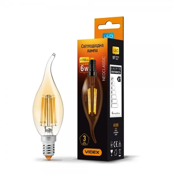 Лампа філаментная VIDEX Filament C37FtA 6W E14 2200K 220V (VL-C37FtA-06142)